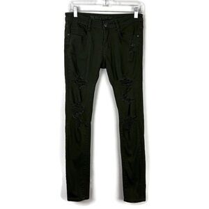 Machine Mid Rise Distressed Denim Skinny Jeans in Green